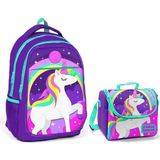 Yaygan Coral High Kız Çocuk Mavi Unicorn Okul Sırt Çantası ve Beslenme Çantası Kullanışlı Tasarım - Mor Unicorn