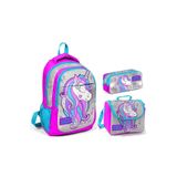Yaygan Coral High Pembe Gri Unicorn Kız Çocuk Ilkokul Çanta Seti - Sırt Çantası+Beslenme+Kalemlik