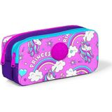 Yaygan Coral High Unicorn Desenli İki Bölmeli Kalem Çantası Dayanıklı Polyester Malzeme ile Tasarlandı