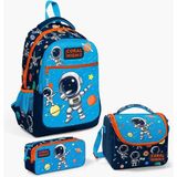 Yaygan Tek Ebat Coral High Kids 3 Lü Lacivert Mavi Astronot Desenli Sırt Çantası Seti Mavi Tekstil Sırt Ça - --