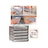 Yayke 4'lü Çok Amaçlı Tel Bez Mikrofiber Inox Bez Telli Bulaşık Bezi