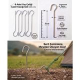 Yaylink 6 Adet Kalın Yüksek Dayanımlı Çelik Kamp Çadır Branda Tente Kazığı Gölgelik Sabitleme Çivisi (20 cm x 4.5 mm) - Gümüş