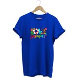 Yaz Love Summer Yazı Baskılı Deniz Sahil Kumsal Desenli %100 Pamuk Regular Fit Bisiklet Yaka T-Shirt - 2XL - Mavi