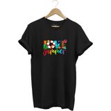 Yaz Love Summer Yazı Baskılı Deniz Sahil Kumsal Desenli %100 Pamuk Regular Fit Bisiklet Yaka T-Shirt - 3XL - Siyah