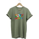 Yaz Love Summer Yazı Baskılı Deniz Sahil Kumsal Desenli %100 Pamuk Regular Fit Bisiklet Yaka T-Shirt - Haki