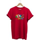Yaz Love Summer Yazı Baskılı Deniz Sahil Kumsal Desenli %100 Pamuk Regular Fit Bisiklet Yaka T-Shirt - XL - Kırmızı