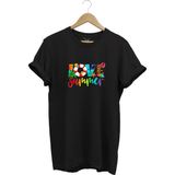 Yaz Love Summer Yazı Baskılı Deniz Sahil Kumsal Desenli %100 Pamuk Regular Fit Bisiklet Yaka T-Shirt - XL - Siyah