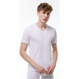 Yaz Serinliği Erkek Beyaz Basic V Yaka Ince Modal Tişört 085 - 2XL