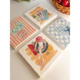 Yaz Temalı Desenli Doğal Taş Bardak Altlığı 4’lü Set Sunum Seti - 10 x 10 cm