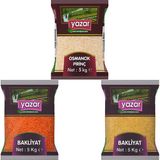 Yazar 3'lü Kumanya Gıda Ziyafet Paketi 5 Kg. Osmancık Pirinç + 5 Kg. Kırmızı Mercimek + 5 Kg. Pilavlık Bulgur