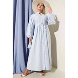 YAZGI MODA Önü Nervürlü İp Kuşaklı Elbise Bebe Mavisi
