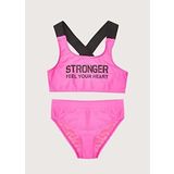 Yazı baskılı kız çocuk bikini takım DB200773BT NEON FUŞYA 11-12 Yaş