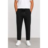 Yazı Keten Erkek Beli Bağlamalı Casual Jogger Pantolon 7734 - Siyah - 2XL