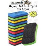 Yazı Tahta Silgisi Eva 12 Adet Beyaz Yazı Tahtası Silgisi Kaliteli Keçe Uçlu Eva Okul Sınıf Ofis Kuru Silgi - Çok Renkli - 11x5 cm - Standart