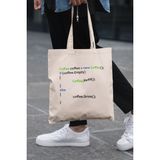 Yazılımcı Mğhendis Java Coffee Baskılı Omuz Çantası %100 Pamuklu Tote Bag Ham Bez Çanta - Bej