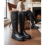Yazın Ayakkabıları Siyah Yanı Toka Detaylı Yandan Fermuarlı Kalın Tabanlı Çizme