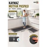 Yazısız Model Mutfak Paspası Su Emici Banyo Paspası Kaymaz Tabanlı 156X38 cm Takım 38X58 cm M-61