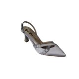 YAZKIŞ Kadın Gümüş Saten Bordo Rugan Üstü Toklaı Burnu Sivri 7cm İnce Topuklu Stiletto Ayakkabı