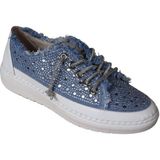 Yazkış Kadın Mavi Kot Üzeri Ve Bağcıkları Taşlı Sneaker Fashıon Günlük Spor Ayakkabı