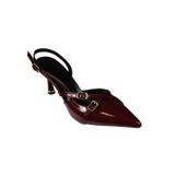 YAZKIŞ Kadın Siyah Ten Bordo Rugan Üstü Kemer Geçkili Sivri Burun 8cm İnce Topuk Stiletto Ayakkabı Bordo 36