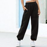 Yazlık Bol Kesim Kadın Siyah Oversize Eşofman Altı Lastikli Paça Jogger Günlük - XL
