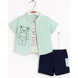 Yazlık Erkek Bebek Kombin – Gömlek + Şort + Atlet Body 3'lü Set - 9 Ay - 301-Yeşil