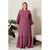 Yazlik Kadin Buyuk Beden Elbise Pileli Kadin Tesettur Elbise Ayrobin Kumas - Gül Kurusu - 2XL