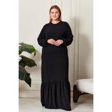 Yazlik Kadin Buyuk Beden Elbise Pileli Kadin Tesettur Elbise Ayrobin Kumas - Siyah - 4XL