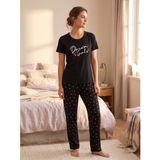 Yazlık Kadın Dream Girls Desenli Pijama Takımı | Kısa Kollu Üst, Kalp Desenli Pantolon