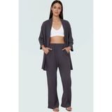 Yazlık Kadın Kimono Pantolon Takım Rahat Şık ve Çok Yönlü Trend Tasarım Modern Stil Görünüm - XS - Füme