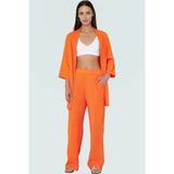 Yazlık Kadın Kimono Pantolon Takım Rahat Şık ve Çok Yönlü Trend Tasarım Modern Stil Görünüm - XS - Turuncu