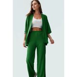 Yazlık Kadın Kimono Pantolon Takım Rahat Şık ve Çok Yönlü Trend Tasarım Modern Stil Görünüm - Yeşil