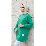 Yazlık Kadın Tesettür Bisiklet Yaka Terletmeyen Penye Kumaş Tunik - Yeşil - XL