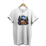 Yazlık Kamp Doğa Çadır ve Dağ Baskılı %100 Pamuk Regular Fit Bisiklet Yaka T-Shirt - Beyaz - XL