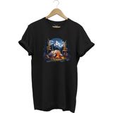 Yazlık Kamp Doğa Çadır ve Dağ Baskılı %100 Pamuk Regular Fit Bisiklet Yaka T-Shirt - Siyah - XL