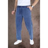 Yazlık Keten Pantolon Ham Bez Eşofman Beli Lastikli Unisex Rahat Kalıp Hambez Büyük Beden Alt Eşofman %100 Pamuk - 04G-Mavi - XL