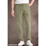 Yazlık Keten Pantolon Ham Bez Eşofman Beli Lastikli Unisex Rahat Kalıp Hambez Büyük Beden Alt Eşofman %100 Pamuk - Haki - 5XL