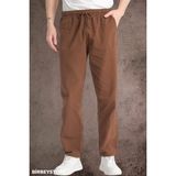 Yazlık Keten Pantolon Ham Bez Eşofman Beli Lastikli Unisex Rahat Kalıp Hambez Büyük Beden Alt Eşofman %100 Pamuk - Kahverengi - 3XL