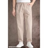 Yazlık Keten Pantolon Ham Bez Eşofman Beli Lastikli Unisex Rahat Kalıp Hambez Büyük Beden Alt Eşofman %100 Pamuk - Krem - XL