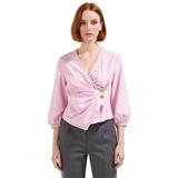 Yazlık Kısa Kol Çizgili Terrycotton Bluz V Yaka Casual Modern Stil Yüksek Kalite Uzun Ömürlü_Pembe-34
