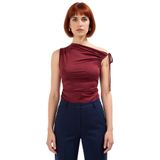 Yazlık Kolsuz Bluz Fitted%100 Polyester Asimetrik Yaka Günlük Stil Modern_Bordo-2XS