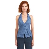 Yazlık Kolsuz Fitted Bluz Boyundan Bağlamalı Asimetrik Özel Tasarım Rahat Ve Şık_Indigo-S