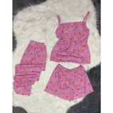 Yazlık Pegasus Kumaş 3 Lü Kadın Pijama Takımı - Pembe - 2XL