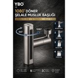 YBO 1080° Döner 4 Modlu Şelale Musluk Başlığı Mutfak Lavabo Batarya Ucu Su Tasarruf Aparatı Basınç Artırıcı Hareketli Musluk Ucu Evrensel Adaptörlü