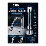 YBO 360° Döner Musluk Başlığı Esnek Turbo Flex 2 Fonksiyonlu Basınçlı Tasarruflu Mutfak Lavabo Batarya Ucu Universal