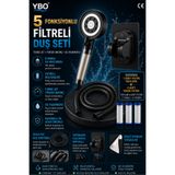 YBO 5 Fonksiyonlu Filtreli Duş Seti Siyah PVC Duş Hortumu Yapışkanlı Mafsallı Duş Askısı 3 Adet Yedek Filtreli Turbo Yüksek Basınçlı Su Arıtmalı Tasarruflu Kireç, Pas, Tortu Önleyici Banyo Başlığı Seti