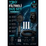 YBO 6 Fonksiyonlu Filtreli Duş Başlığı Seti Su Arıtmalı, Kireç Ve Klor Azaltıcı Pas, Tortu, Kir Engelleyici Yüksek Basınçlı 3 Yedek Filtre Siyah Duş Hortumu Yapışkanlı Duş Askısı