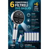 YBO 6 Fonksiyonlu Filtreli Duş Başlığı Yüksek Basınçlı Pas Tortu Pislik Kireç Klor Azaltıcı Engelleyici Su Arıtmalı Tasarruflu 6 Yedek Filtreli Duş Başlığı