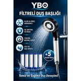 YBO Filtreli Duş Başlığı 5 Fonksiyonlu Su Arıtmalı, Yüksek Basınçlı Kireç Klor Azaltıcı Pas, Tortu, Kir Engelleyici tutucu Su Tasarruflu 5 Adet Yedek Filtreli