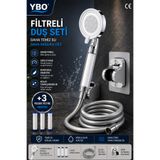 YBO Filtreli Duş Seti Klor Kireç Pas Tortu Arındırıcı 5 Fonksiyonlu Su Arıtmalı, Yüksek Basınçlı Duş Başlığı Gri PVC Duş Hortumu Krom Yapışkanlı Duş Askısı